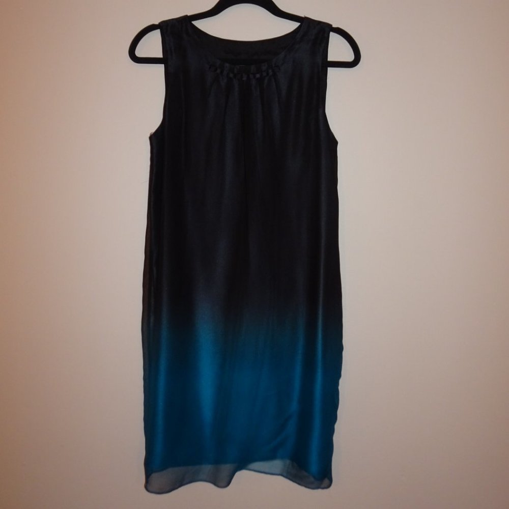 Black and Turquoise Silk Ombre Shift Dress (Size 8)